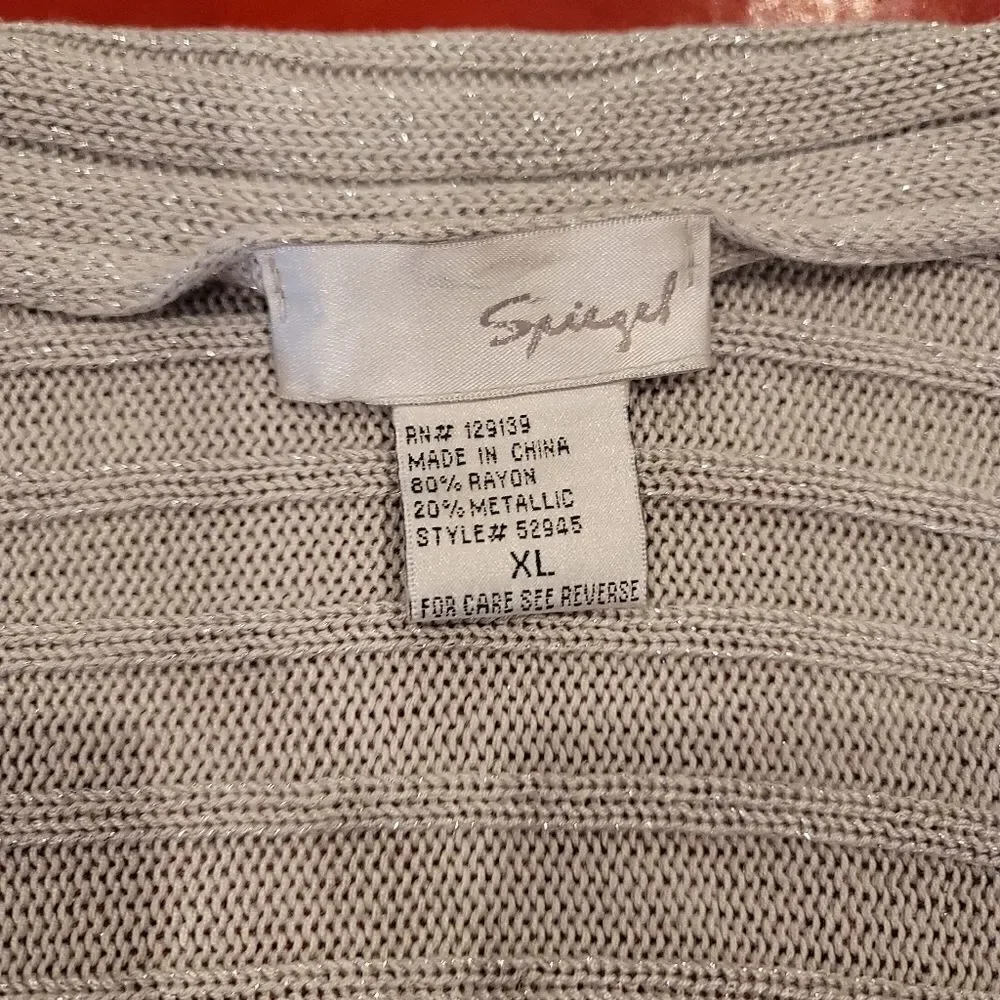 Spiegel Silver Dolman Sleeved Open Cardigan, Women's Size XL
